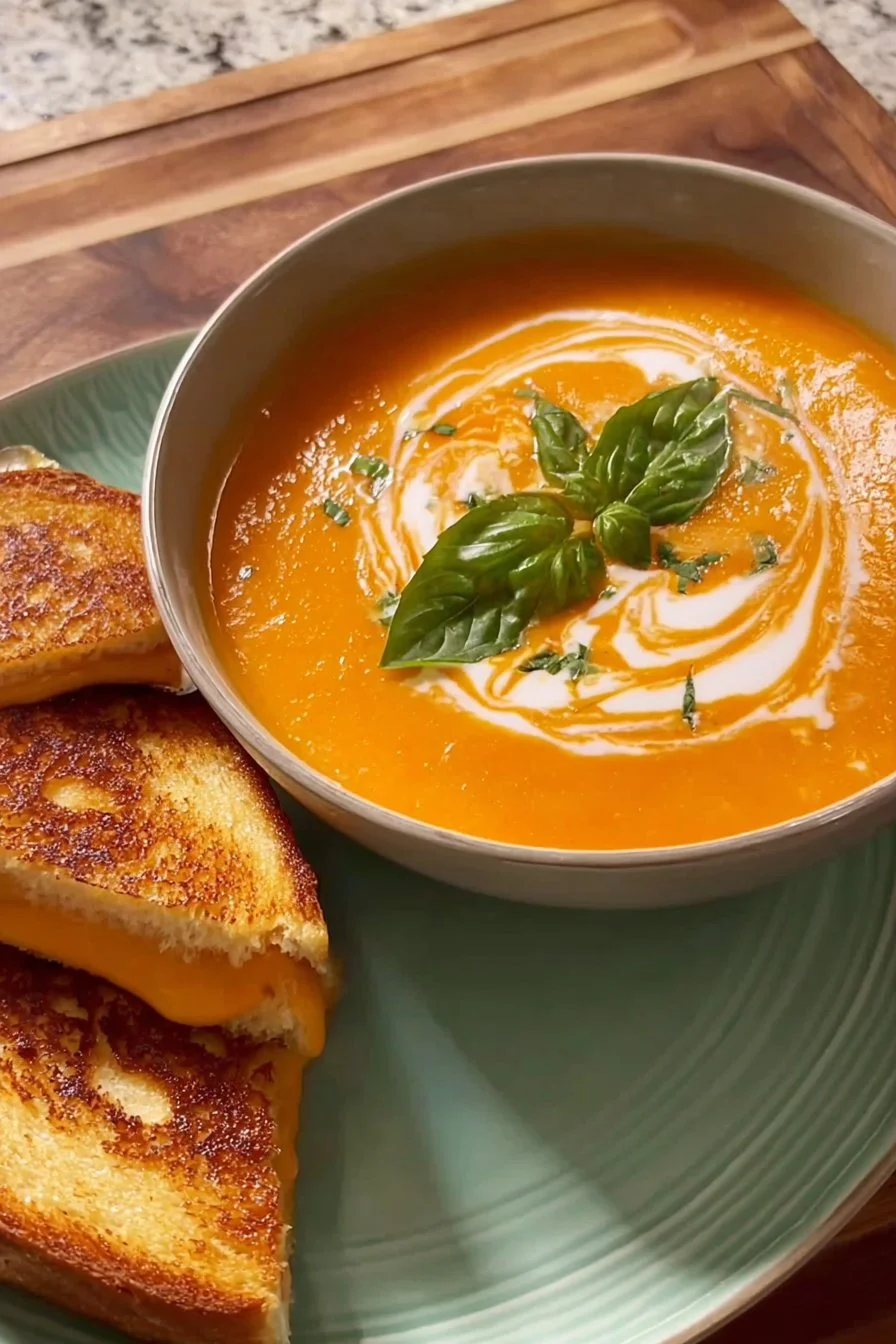 Grilled Cheese and Tomato Soup 3 A delicious grilled cheese sandwich paired with a bowl of tomato soup