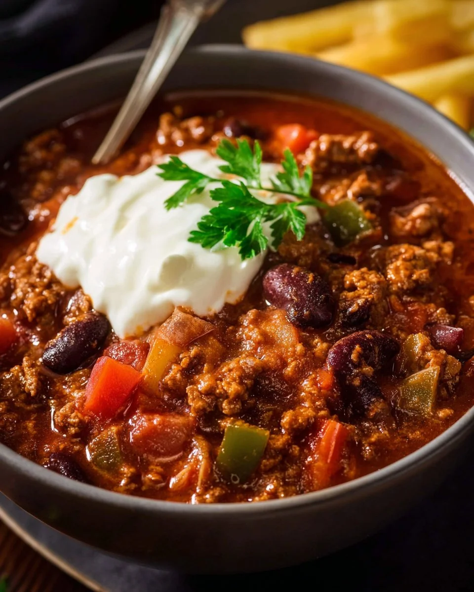 Instant Pot Chili 3 Bowl of hearty Instant Pot chili garnished with fresh herbs