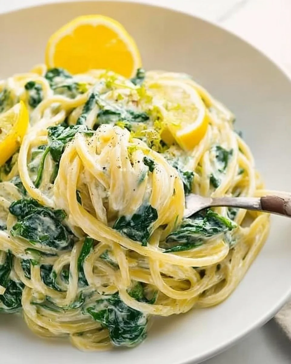Lemon Ricotta Pasta with Spinach 3 Bowl of Lemon Ricotta Pasta with Spinach, garnished with herbs.