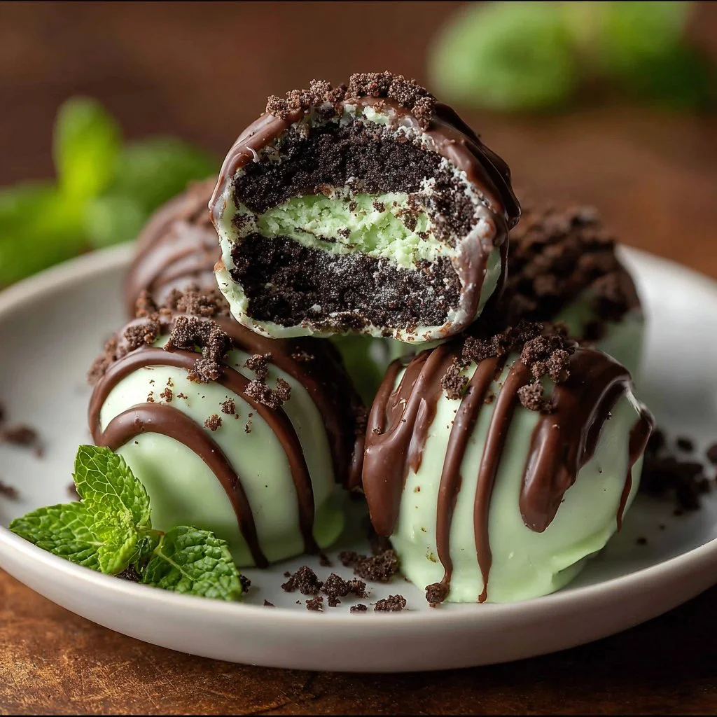 Mint Oreo Truffles 3 Delicious Mint Oreo Truffles dessert topped with chocolate and mint sprinkles