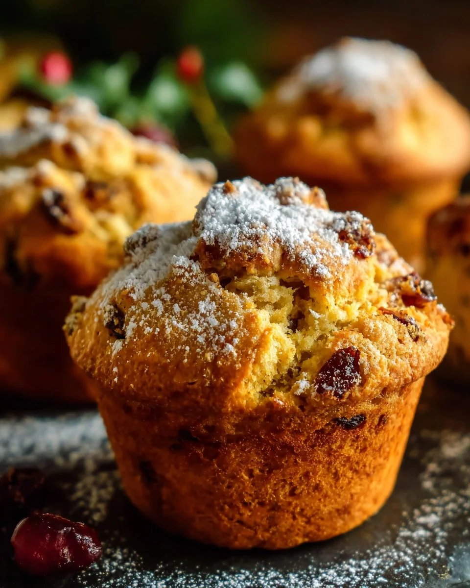 Fluffy Panettone Muffins 3 Freshly baked Panettone Muffins with raisins and citrus zest