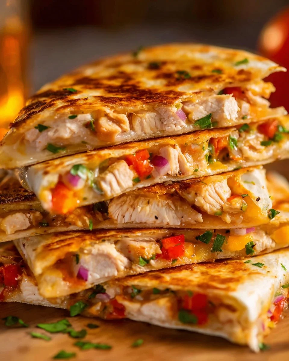 Chicken Quesadillas — Quick and Cheesy Weeknight Win 1 Delicious homemade chicken quesadilla with cheese and toppings on a plate