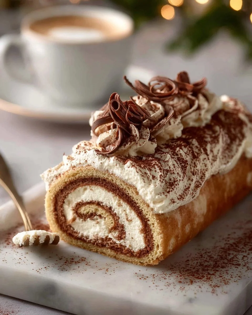 Quick Tiramisu Yule Log Cake 2 Quick Tiramisu Yule Log Cake decorated for holiday celebrations