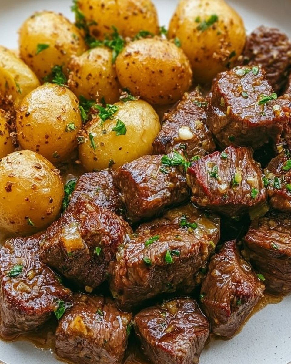 Garlic Butter Steak Bites and Potatoes (Tender & Crispy!) 2 Garlic Butter Steak Bites and Potatoes (Tender & Crispy!)