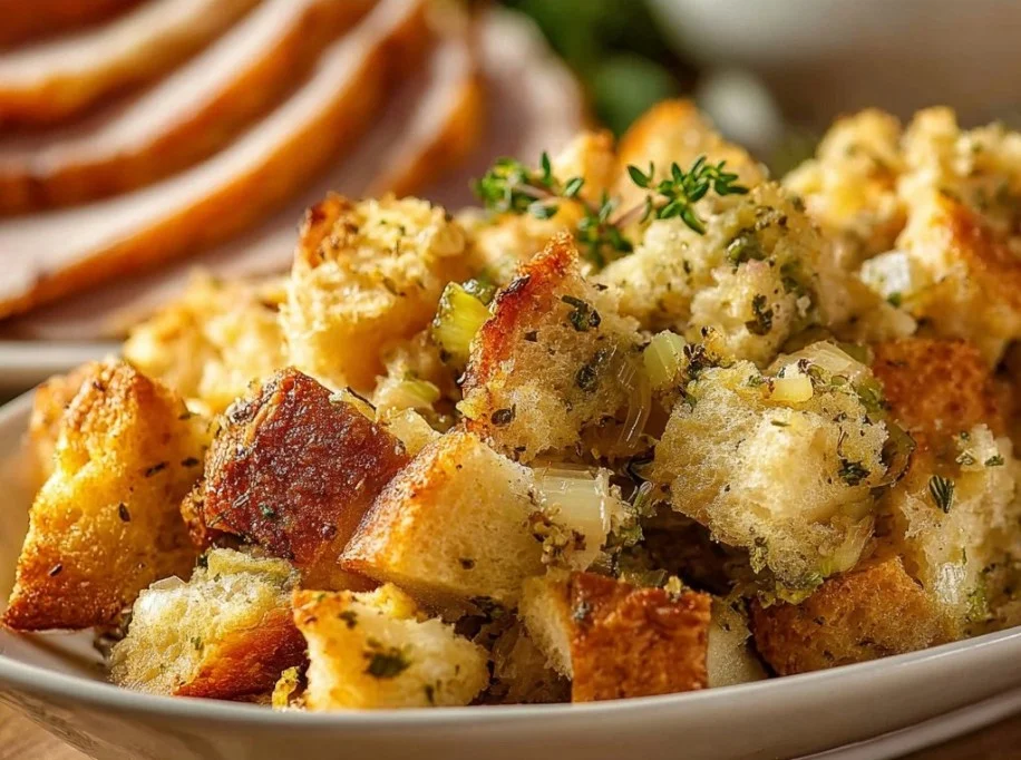 Traditional Sage and Onion Stuffing 3 Bowl of traditional sage and onion stuffing ready for a festive meal