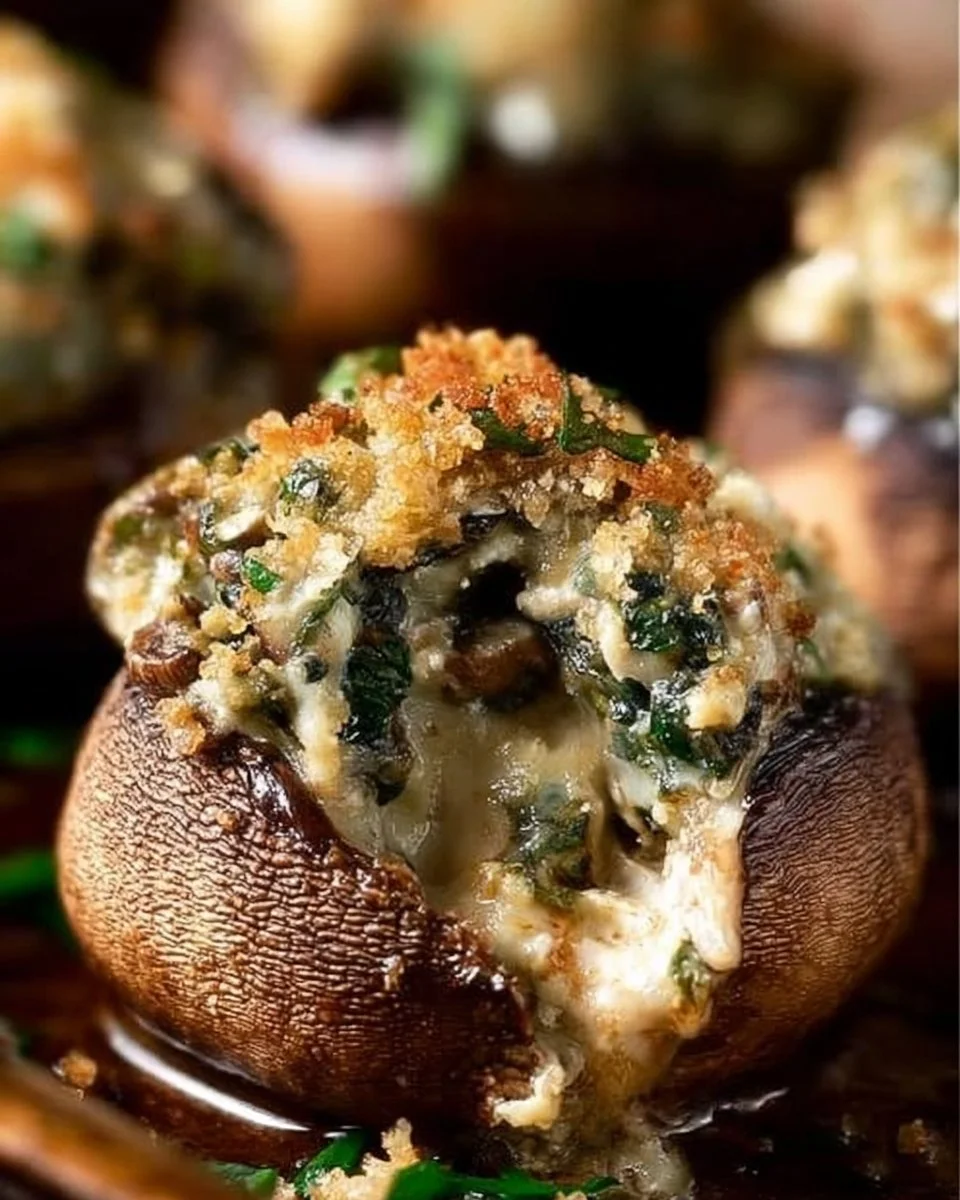 Vegetarian Stuffed Mushrooms 3 Platter of delicious vegetarian stuffed mushrooms garnished with herbs