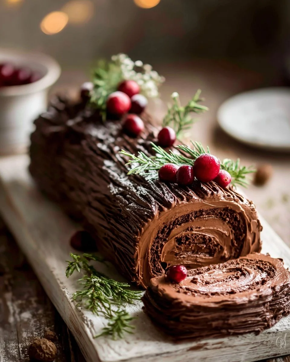 Yule Log 2 A beautifully decorated Yule Log dessert showcasing festive holiday spirit.