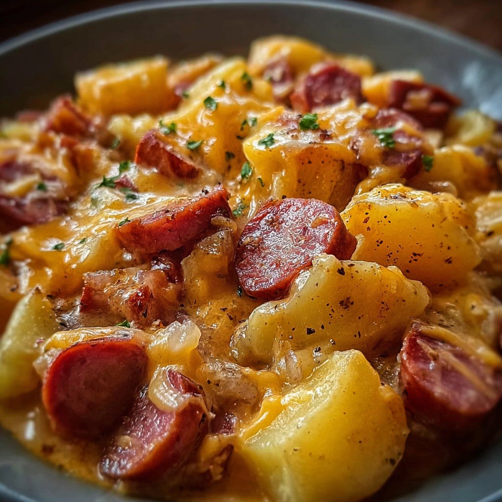 Crockpot Cheesy Potatoes and Kielbasa
