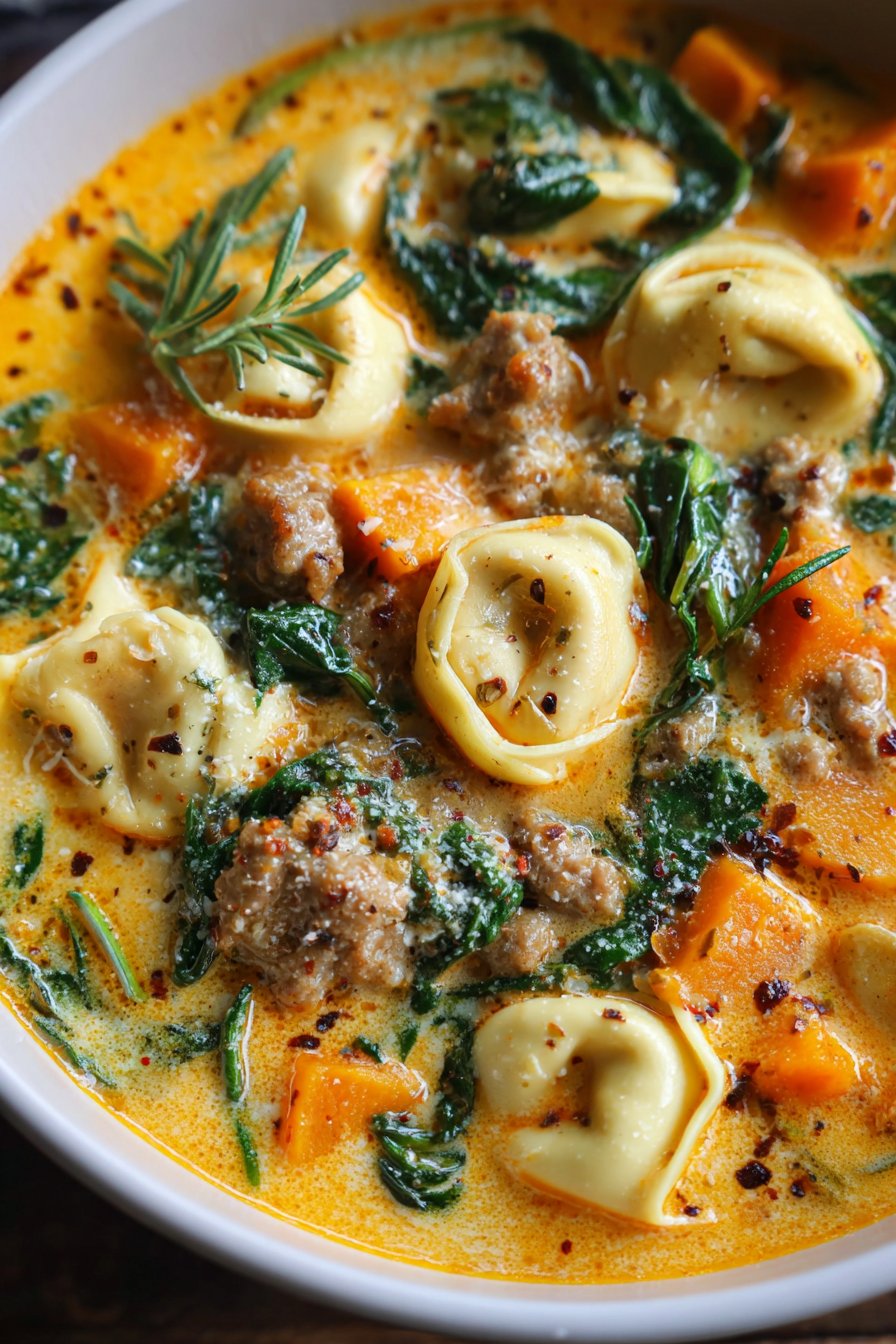 Sausage Tortellini Soup with Spinach