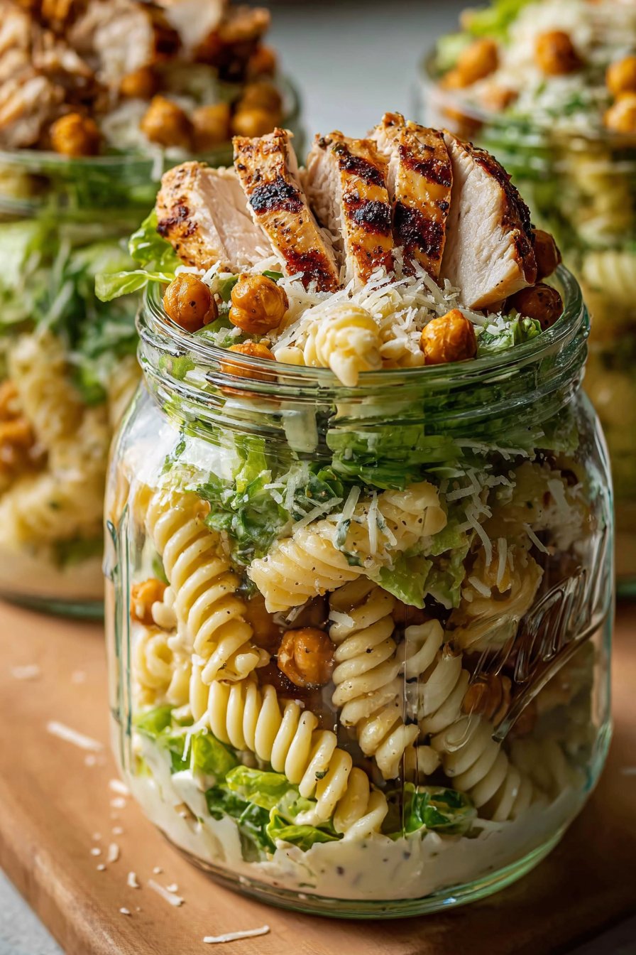 Grilled Chicken Caesar Pasta Salad Jars