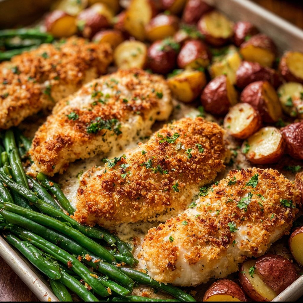 Parmesan Crusted Chicken Sheet Pan Dinner