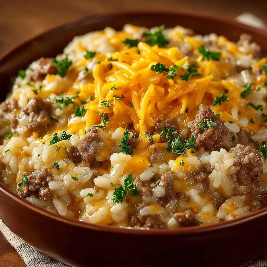 Cheesy Hamburger Rice Casserole 3 Delicious Cheesy Hamburger Rice Casserole baked to perfection