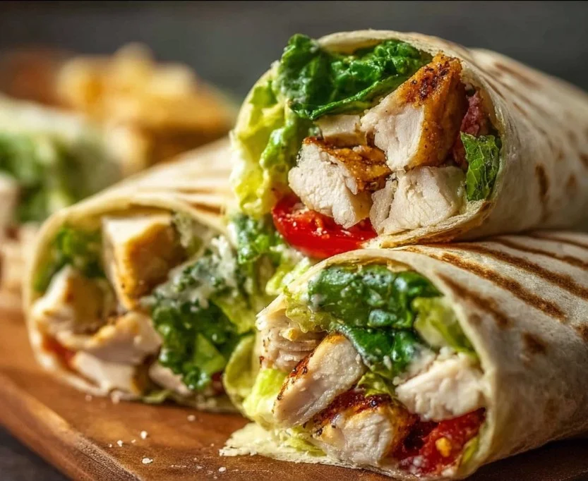Chicken Caesar Wrap 3 Delicious Chicken Caesar Wrap with fresh ingredients and dressing