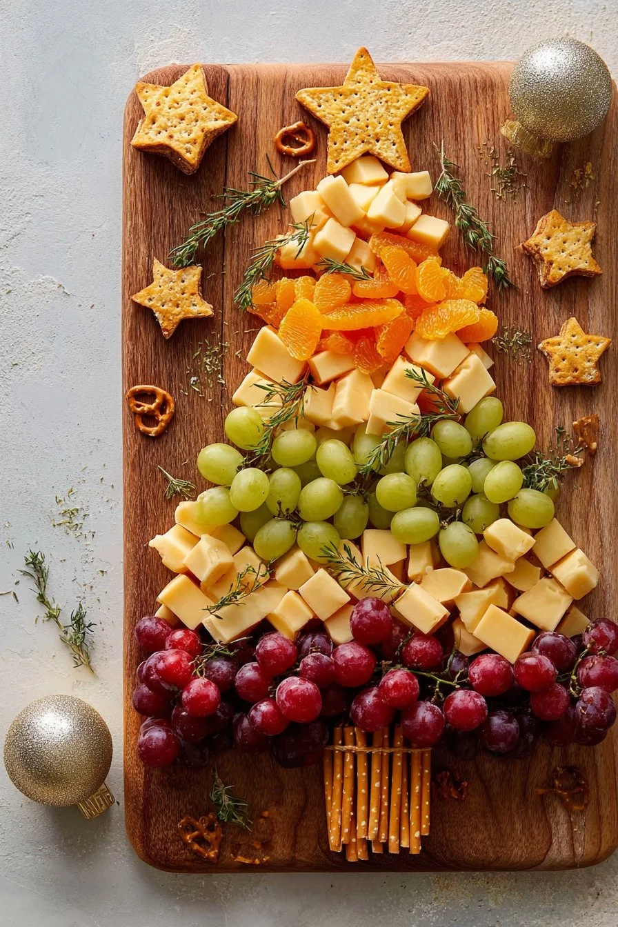 Christmas Tree Shaped Charcuterie Board 3 Christmas tree shaped charcuterie board with festive snacks and treats arrangement