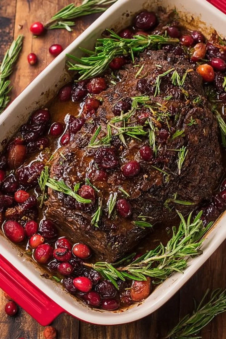 Cranberry Holiday Beef Brisket 3 Cranberry Holiday Beef Brisket served with festive sides