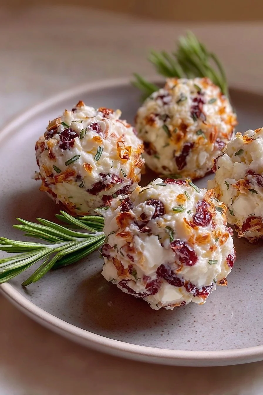 Festive Cheese Ball 3 Festive Cheese Ball served on a platter, garnished with herbs and crackers.
