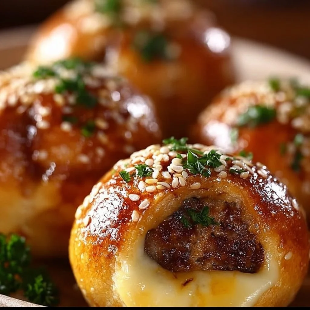 Garlic Parmesan Cheeseburger Bombs 3 Garlic Parmesan Cheeseburger Bombs ready for a tasty bite