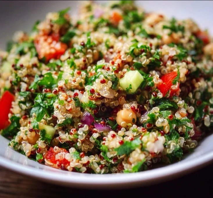 Healthy Quinoa Salad 3 Healthy quinoa salad with colorful vegetables and dressing