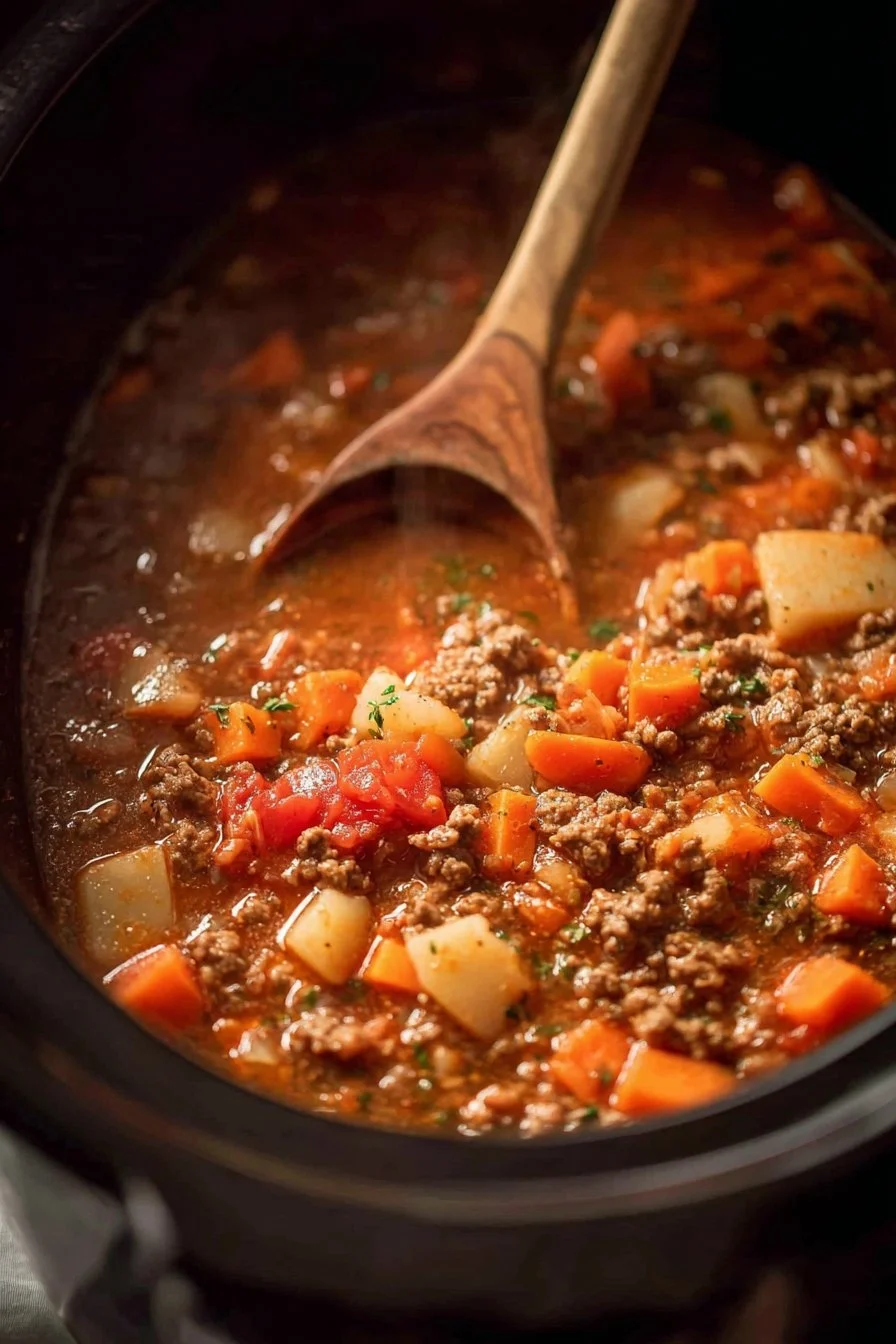 Hearty Slow Cooker Stew 3 Bowl of hearty slow cooker stew with vegetables and meat