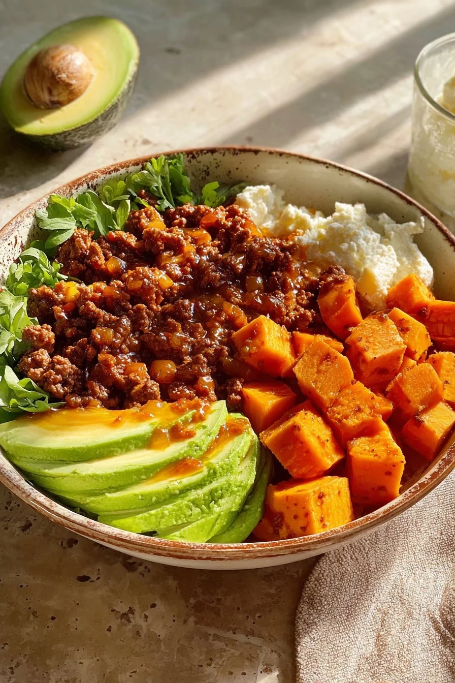 High-Protein Beef Bowls 3 High-protein beef bowls with fresh vegetables and grains
