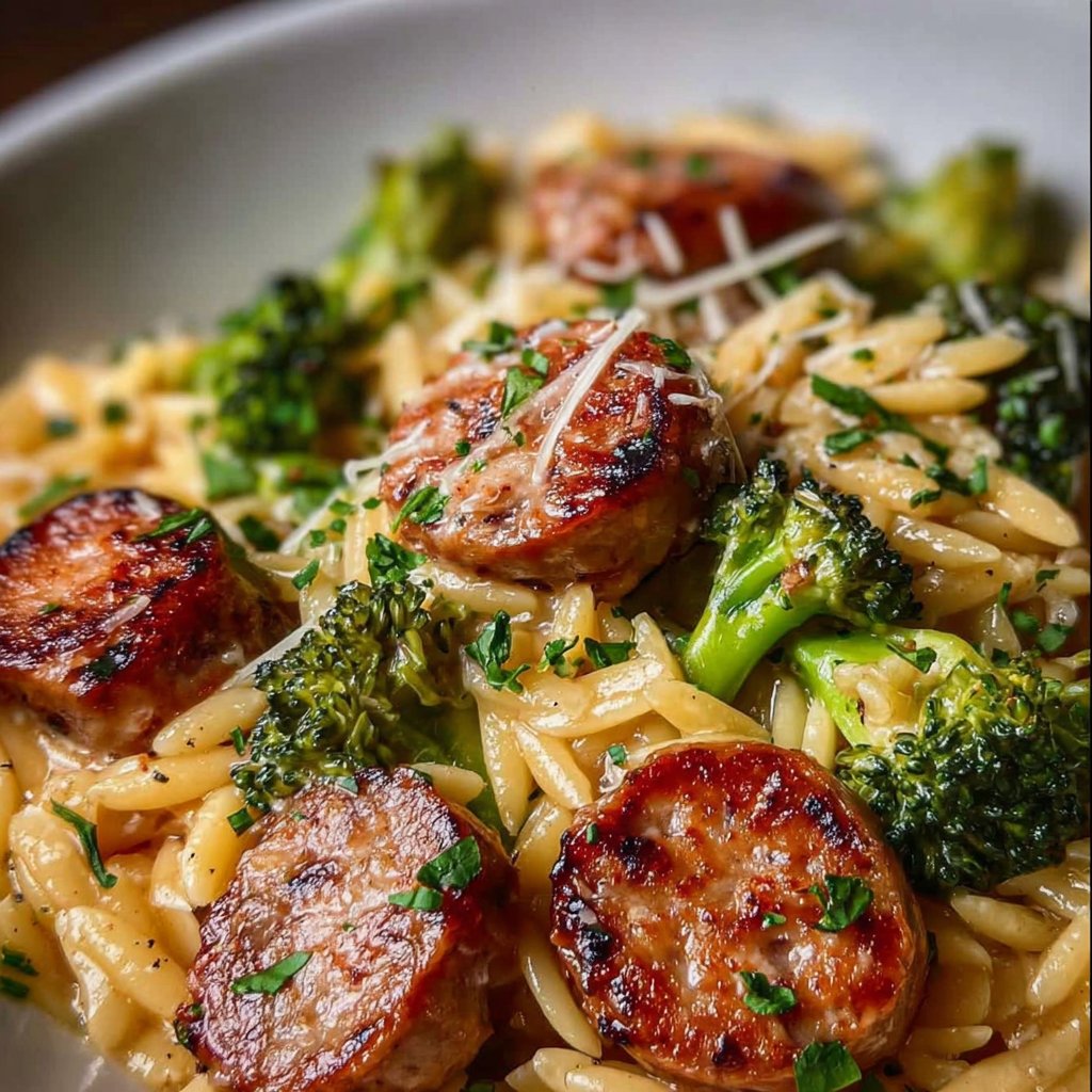 One-Pan Creamy Orzo with Chicken Sausage