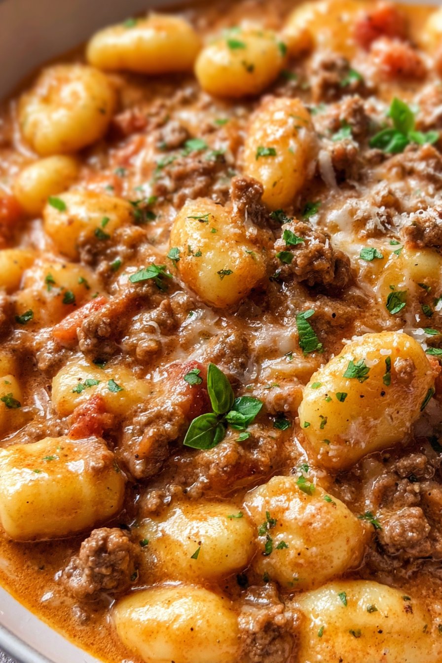 Creamy Tomato Gnocchi with Ground Beef