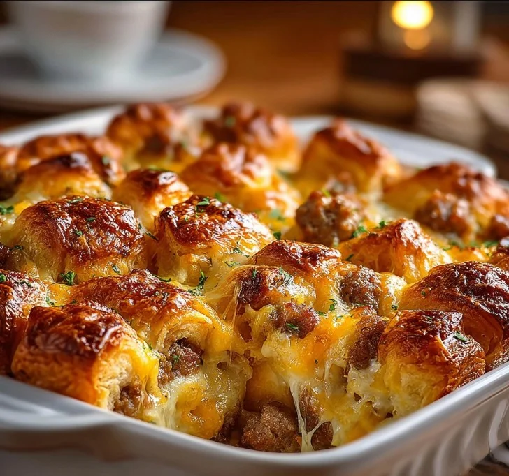 Overnight Croissant Breakfast Casserole 3 Overnight Croissant Breakfast Casserole ready to serve for breakfast