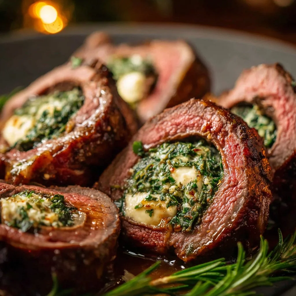 Quick Christmas Stuffed Beef Tenderloin 3 Quick Christmas stuffed beef tenderloin ready to serve for the holiday dinner.