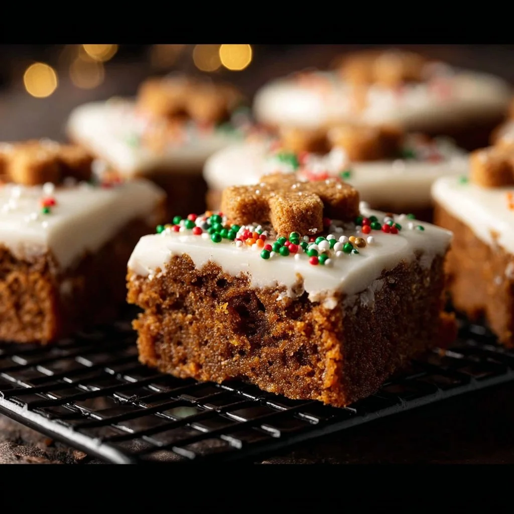 Sally's Gingerbread Bars 3 Delicious freshly baked gingerbread bars topped with festive icing.