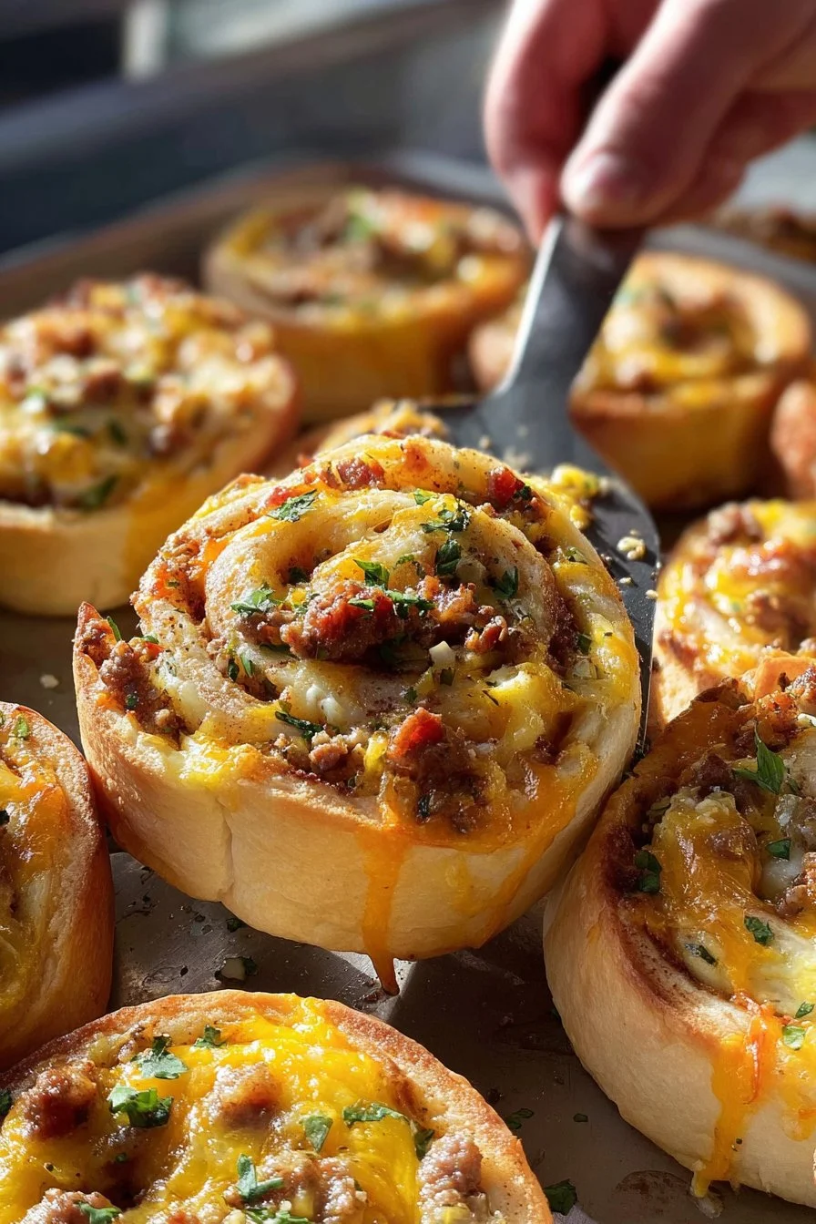 Savory Breakfast Rolls 3 Delicious savory breakfast rolls served on a plate