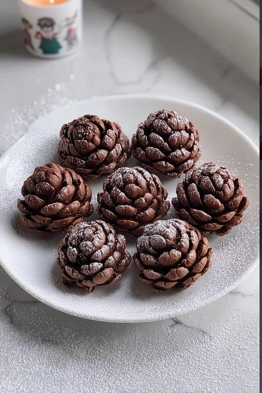Snowy Oreo Pine Cones 3 Snowy Oreo Pine Cones decoration for holiday treats and festive desserts