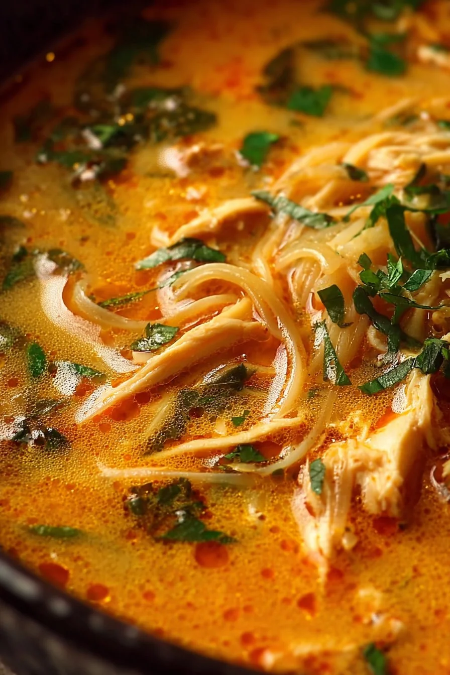 Thai Inspired Chicken Soup 3 Bowl of Thai inspired chicken soup with herbs and spices.