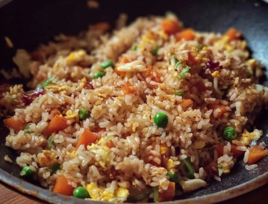 Vegetable Fried Rice 3 Bowl of colorful vegetable fried rice with mixed veggies and seasonings