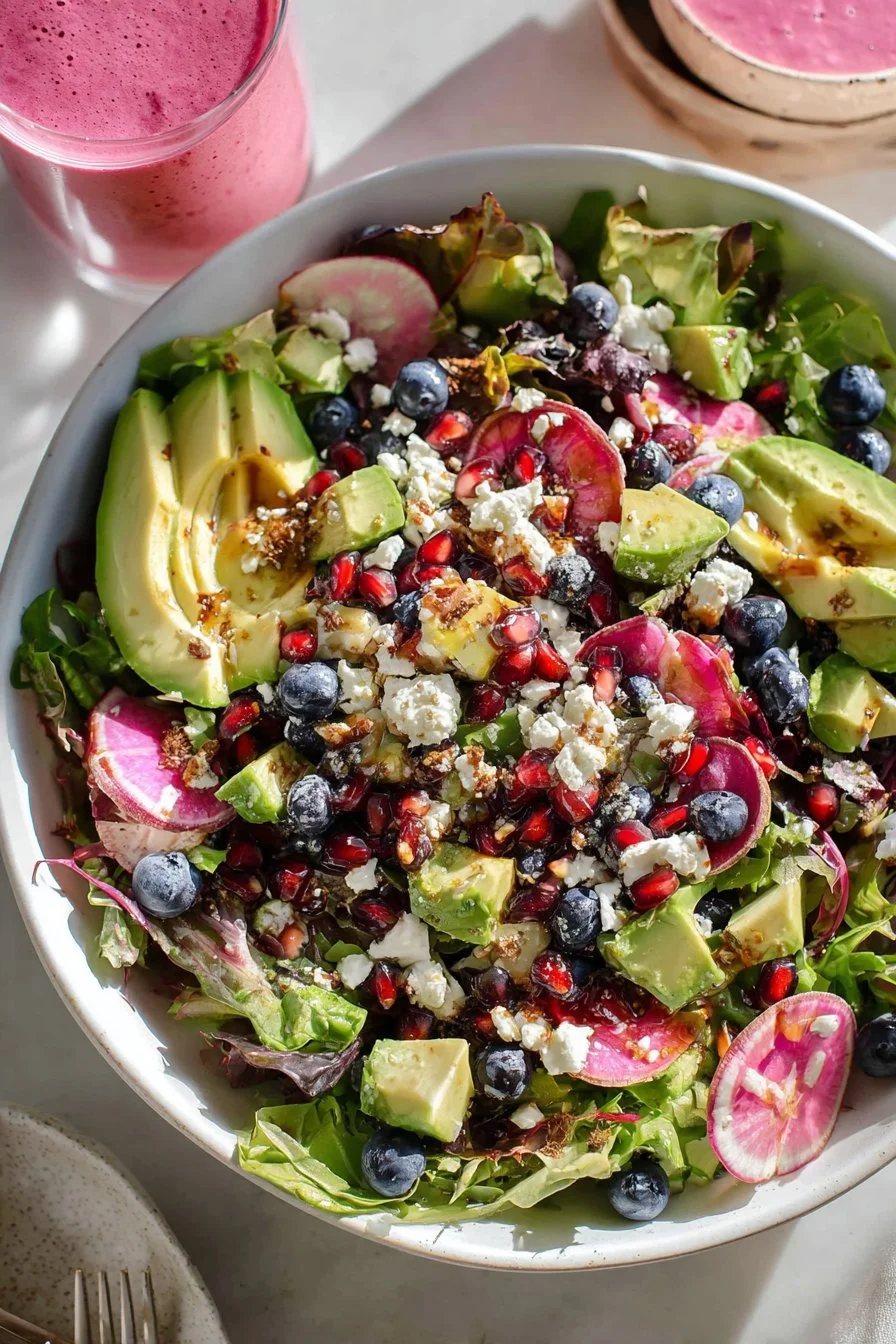 Blueberry Pistachio Spring Salad 1 Blueberry Pistachio Spring Salad with fresh greens and vibrant fruit