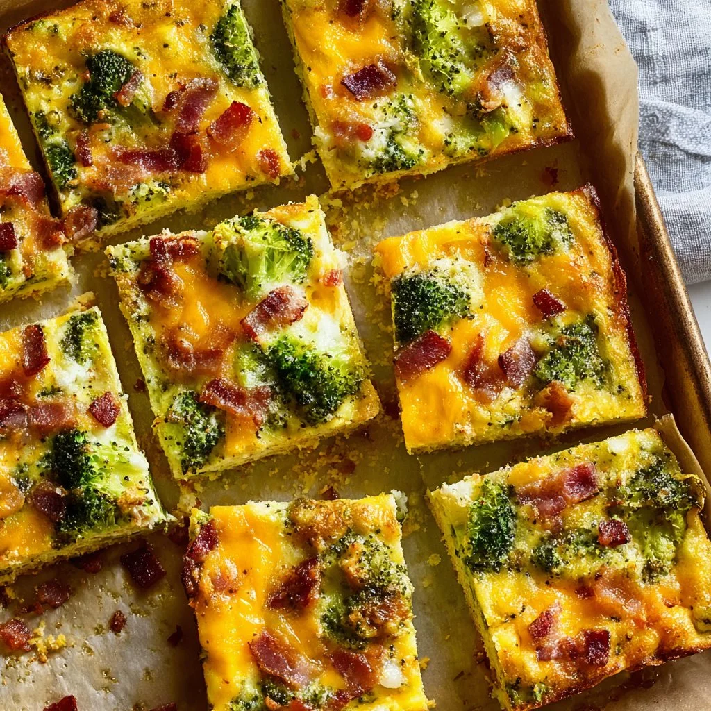 Broccoli Cheddar Egg Bake with Turkey Bacon 3 Broccoli Cheddar Egg Bake with Turkey Bacon in a baking dish
