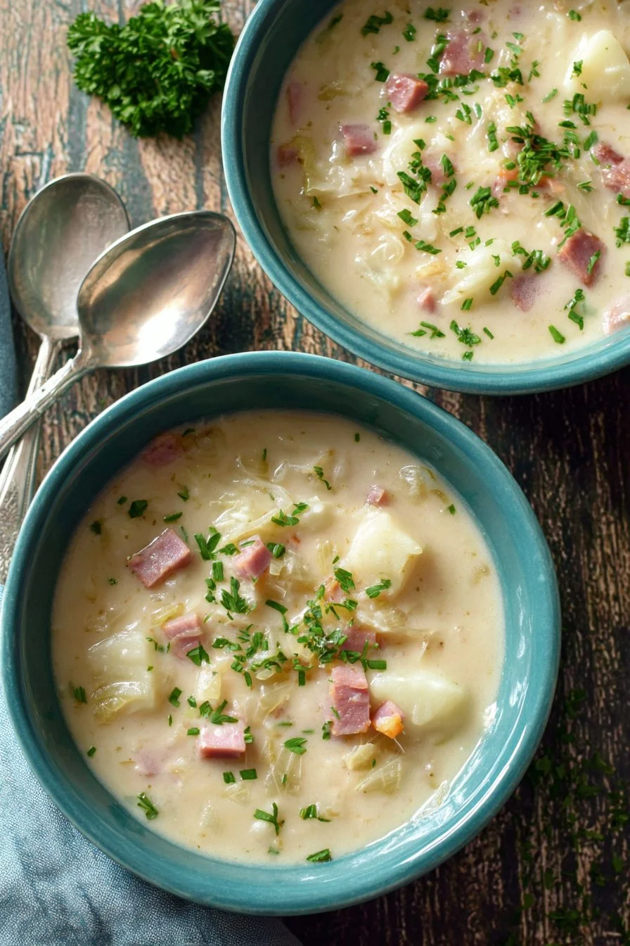 Cabbage and Potato Soup 1 Bowl of cabbage potato soup with fresh herbs and vegetables