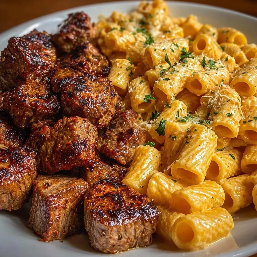 Cajun Steak Tips with Creamy Rigatoni Parmesan 2 Cajun Steak Tips with Creamy Rigatoni Parmesan