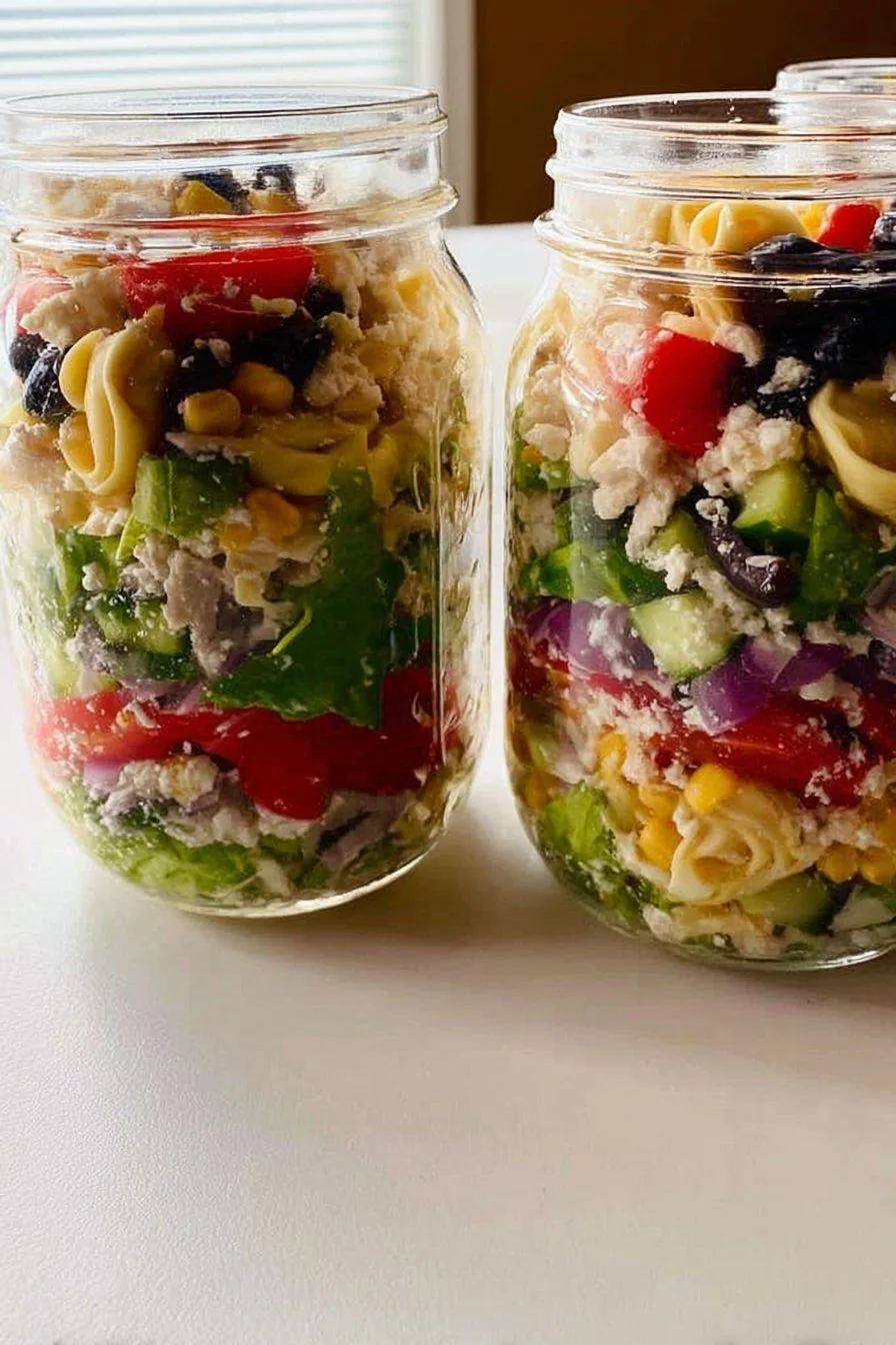 Caprese Tortellini Mason Jar Salad 2 Caprese Tortellini Mason Jar Salad