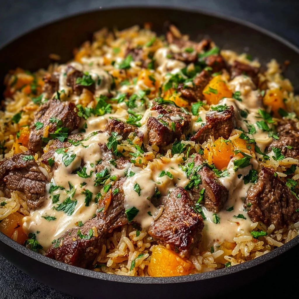 Cheesy Steak and Rice Skillet 3 Cheesy Steak and Rice Skillet - a delicious one-pan meal with tender steak.
