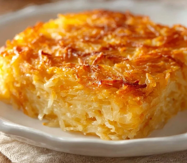 Copycat Cracker Barrel Hashbrown Casserole 3 Delicious copycat Cracker Barrel hashbrown casserole served in a baking dish