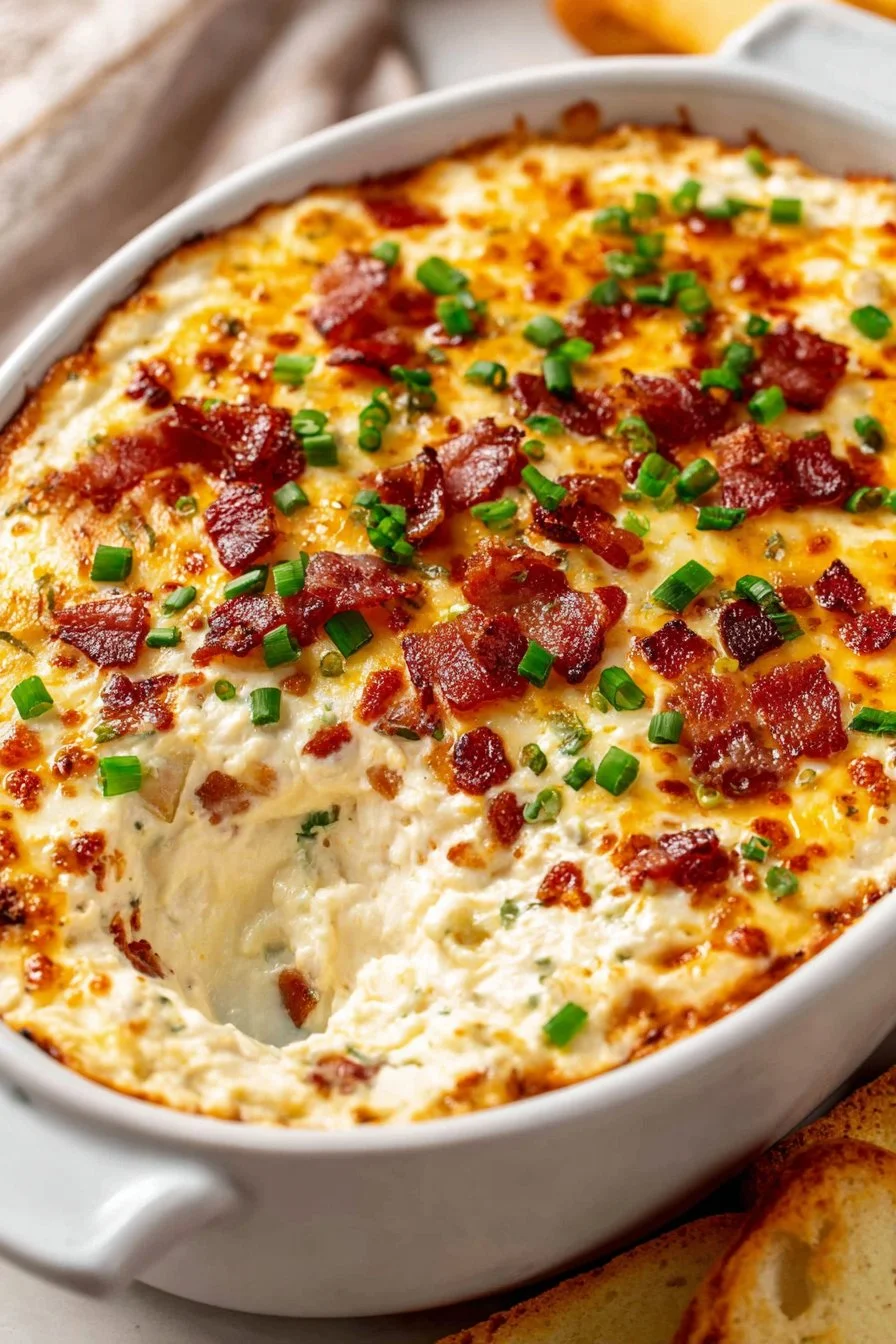 Cream Cheese Dip Loaded with Bacon and Cheddar 1 Cream cheese dip with bacon and cheddar served in a bowl