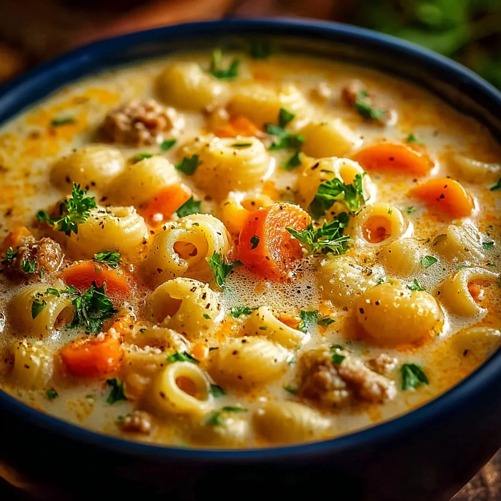 Creamy Ditalini Soup 3 Creamy ditalini soup served in a bowl garnished with herbs