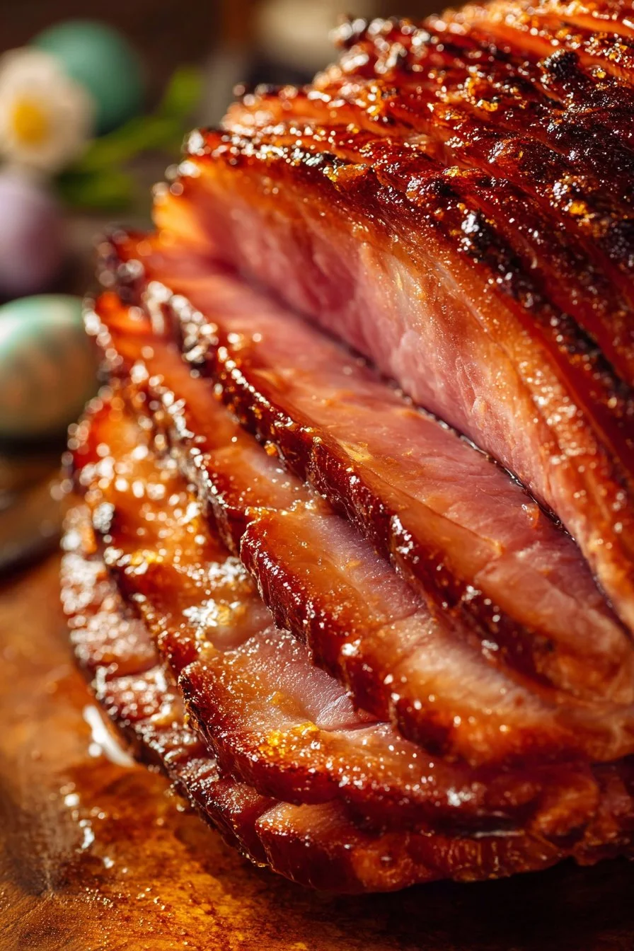 Glazed Baked Ham Recipe 1 Delicious glazed baked ham fresh out of the oven, perfect for holidays.