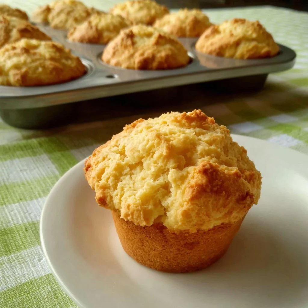 Irish Soda Muffins 3 Freshly baked Irish Soda Muffins on a rustic wooden table