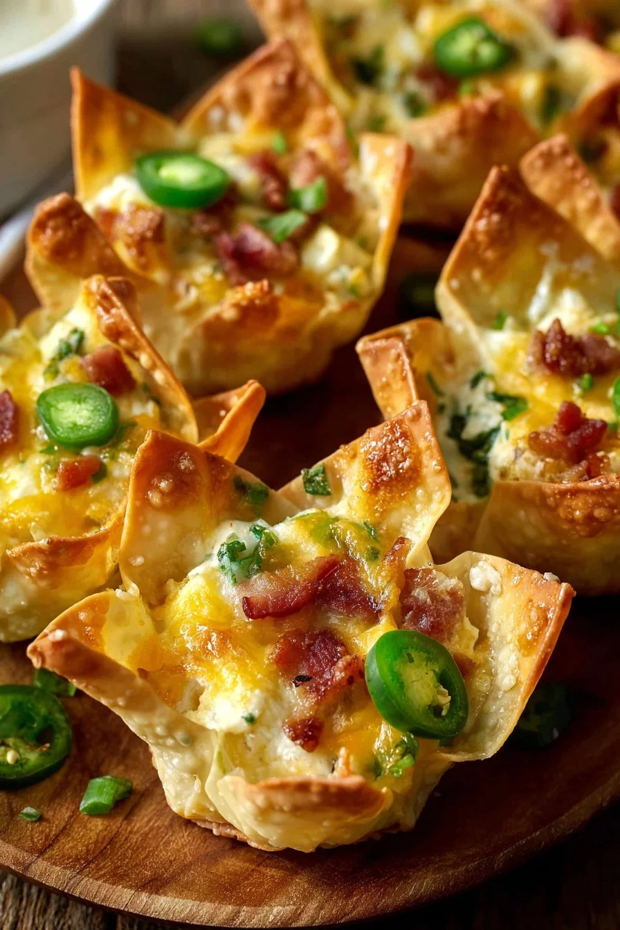 Jalapeño Popper Wonton Cups 1 Jalapeño popper wonton cups served on a platter as a festive appetizer