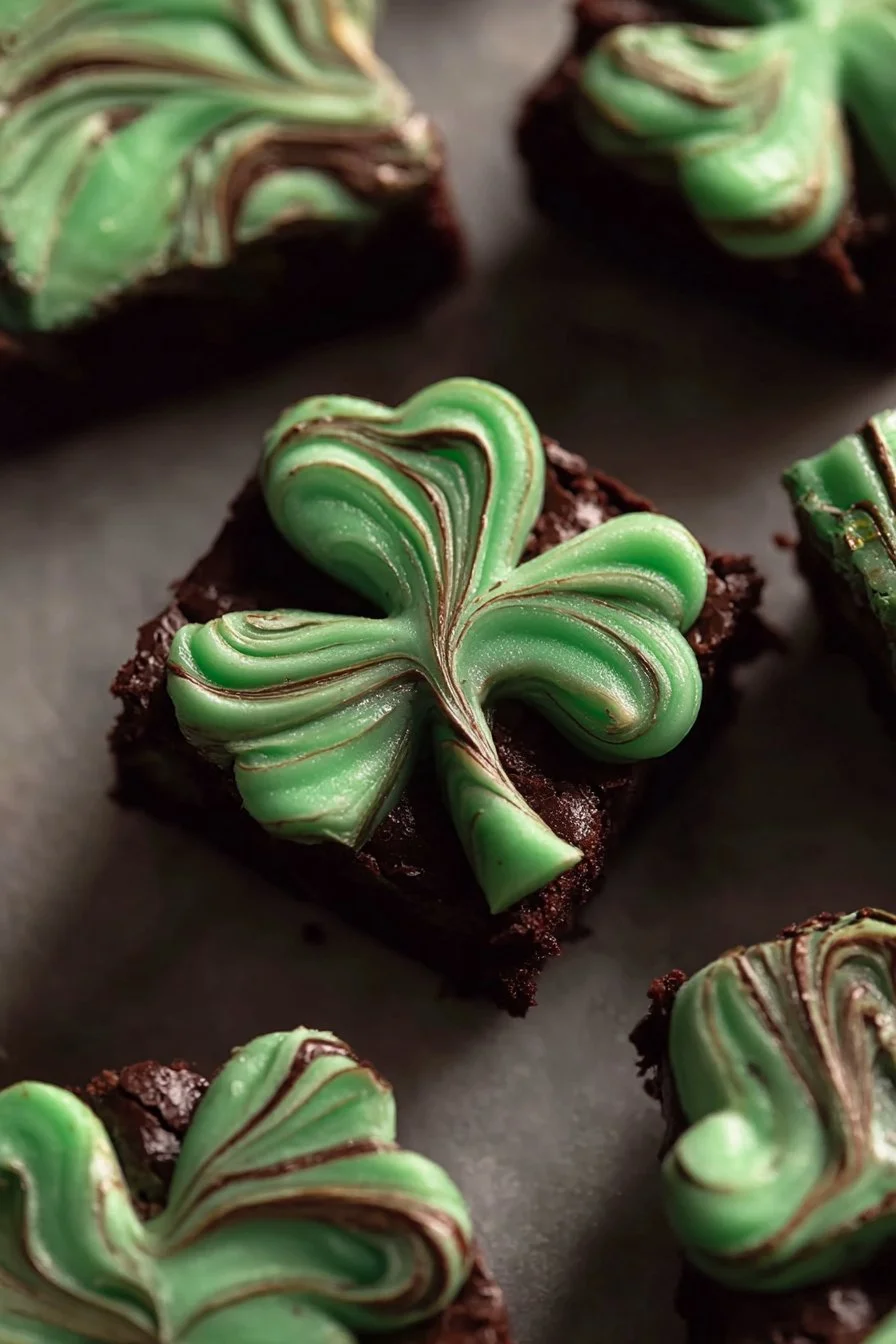 Shamrock Brownies 1 Delicious Shamrock Brownies with green swirls for St. Patrick's Day