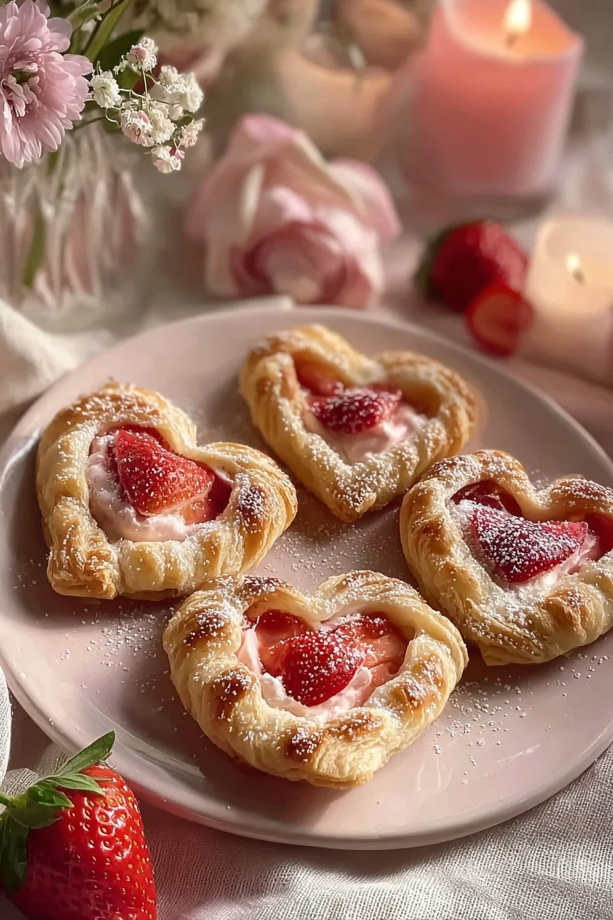 Strawberry Puff Pastry Danishes 1 Strawberry Puff Pastry Danishes with fresh strawberries and flaky pastry