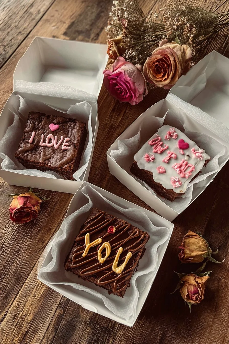 Valentine's Day Brownie Bento 1 Valentine's Day Brownie Bento with heart-shaped brownies and festive decorations.