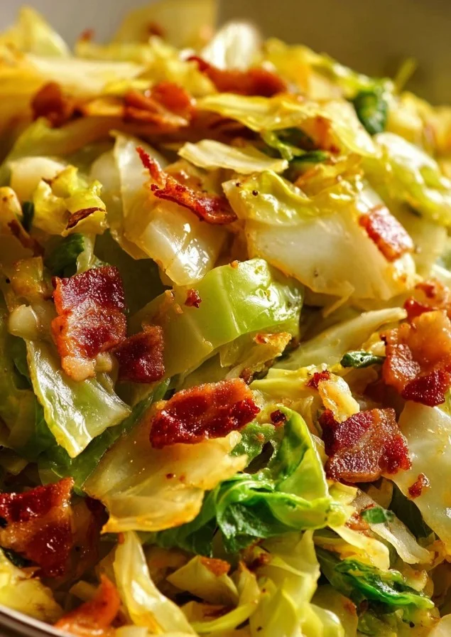 Bacon and Cabbage Stir Fry 3 Delicious Bacon and Cabbage stir fry served in a bowl
