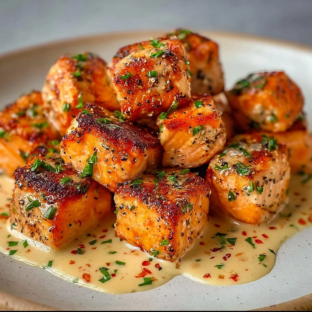 Bang Bang Salmon Bites 3 Spicy Bang Bang Salmon Bites served in a bowl with garnishes